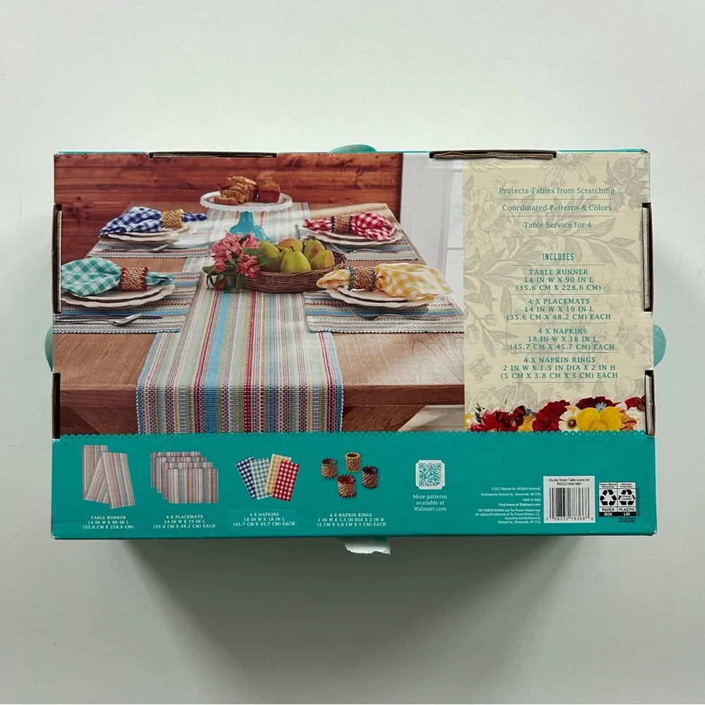 The Pioneer Woman Colorful Chunky Stripe Gingham 13-Piece Table Linens Set